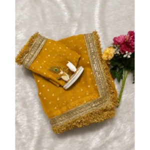 Generic Women's Silk Embellished Saree With Unstitched Blouse 5.5Mtr (Yellow)