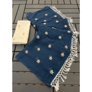 Generic Women's Georgette Embellished Saree With Unstitched Blouse 5.5Mtr (Navy)
