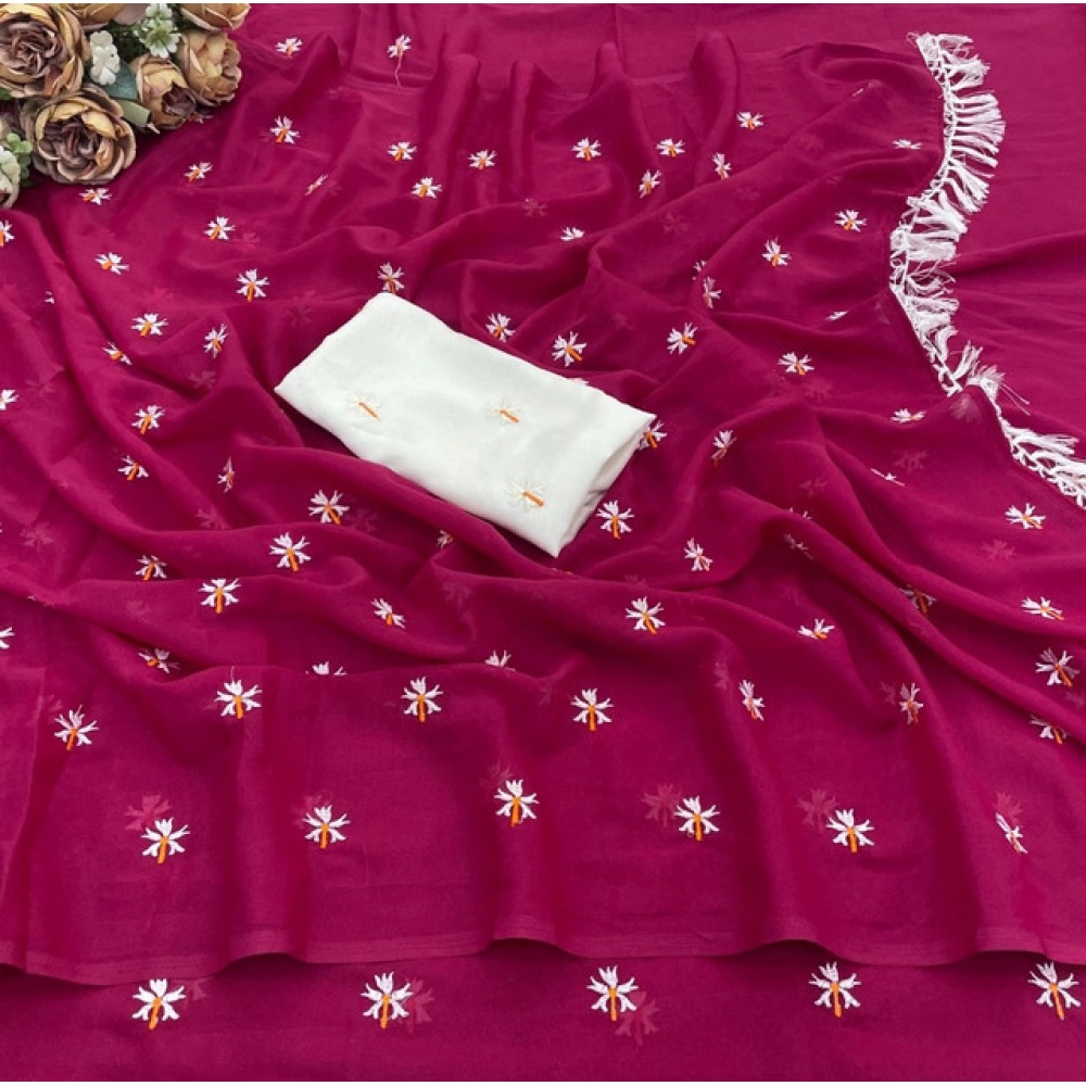 Generic Women's Georgette Embellished Saree With Unstitched Blouse 5.5Mtr (Pink) - Image 3