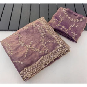 Generic Women's Silk Embellished Saree With Unstitched Blouse 5.5Mtr (Lavender)