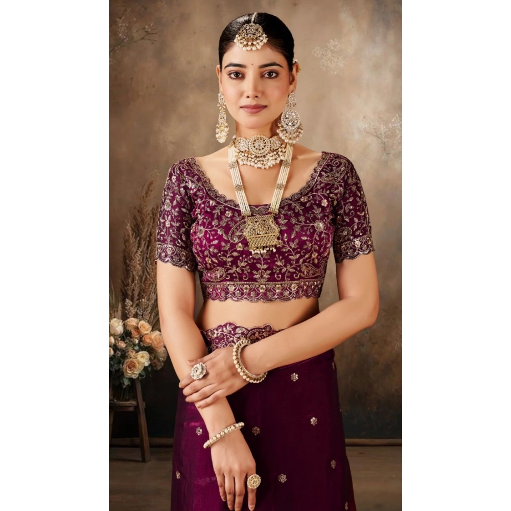 Generic Women's Silk Embroidered Saree With Unstitched Blouse 5.5Mtr (Wine) - Image 6