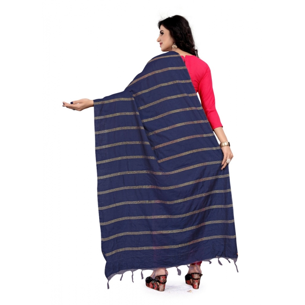 Generic Women's Cotton Jari Woven Work Dupatta (Blue, Length:2-2.4 mtr) - Image 3