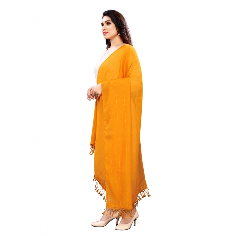 Generic Women's Cotton Silk Strips Printed Dupatta (Musterd Yellow, Length:2-2.4 mtr) - Image 2