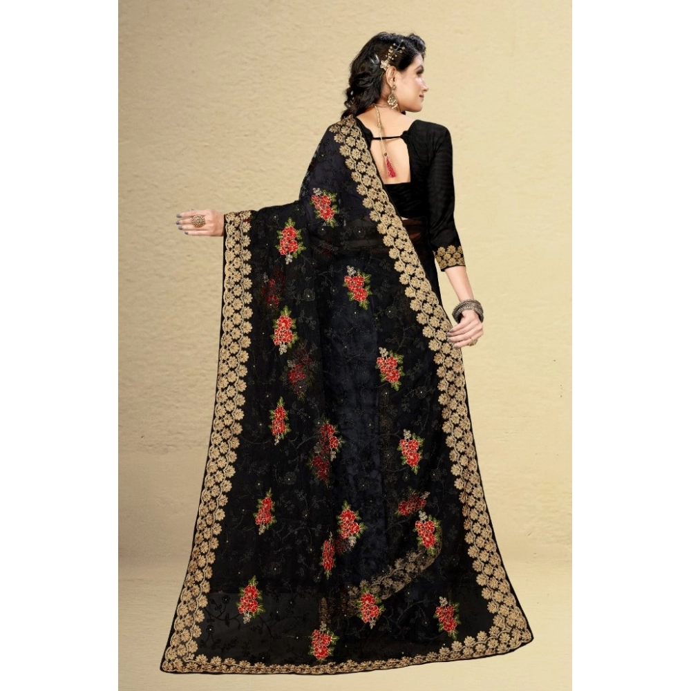 Generic Women's Net Saree With Blouse (Black, 5-6Mtrs) - Image 5