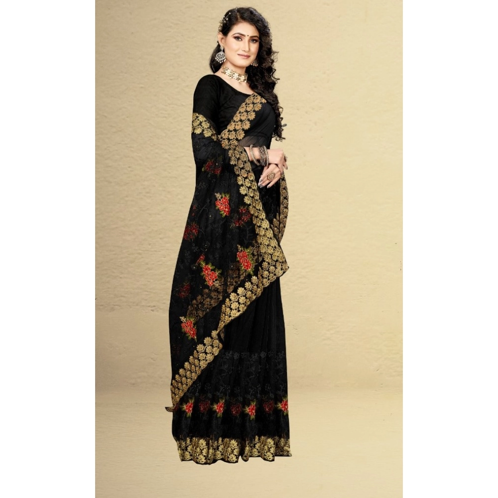 Generic Women's Net Saree With Blouse (Black, 5-6Mtrs) - Image 4