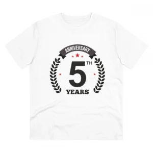 Generic Men's PC Cotton 5th Anniversary Printed T Shirt (Color: White, Thread Count: 180GSM)