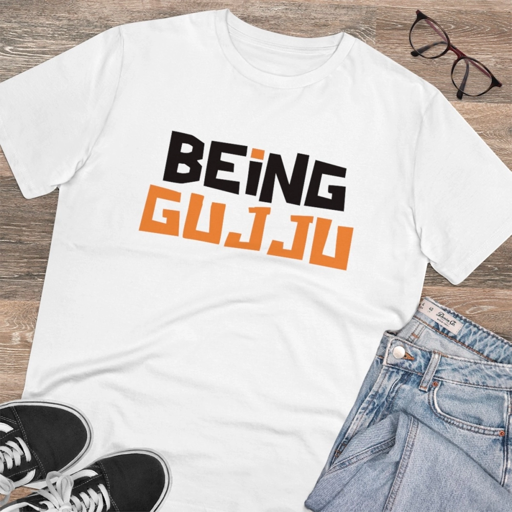Generic Men's PC Cotton Being Gujju Printed T Shirt (Color: White, Thread Count: 180GSM) - Image 4