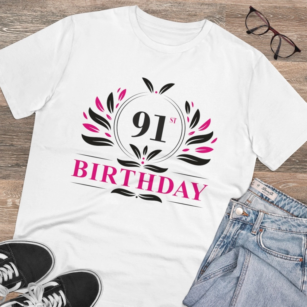 Generic Men's PC Cotton 91st Birthday Printed T Shirt (Color: White, Thread Count: 180GSM) - Image 4
