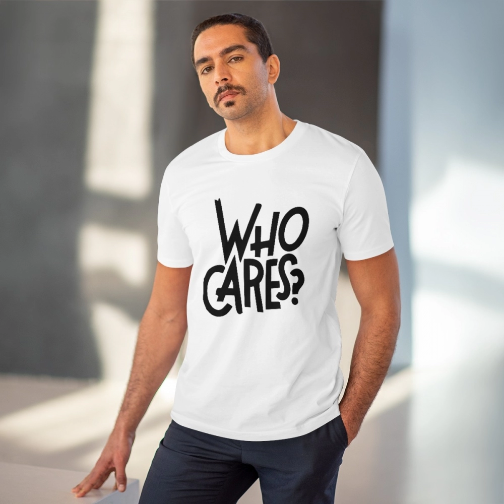 Generic Men's PC Cotton Who Cares Printed T Shirt (Color: White, Thread Count: 180GSM) - Image 2