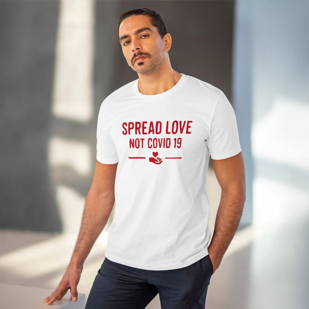 Generic Men's PC Cotton Spread Love Not Covid 19 Printed T Shirt (Color: White, Thread Count: 180GSM) - Image 2