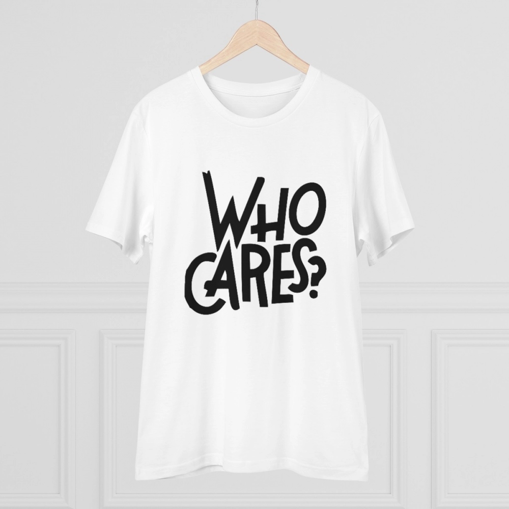 Generic Men's PC Cotton Who Cares Printed T Shirt (Color: White, Thread Count: 180GSM) - Image 5