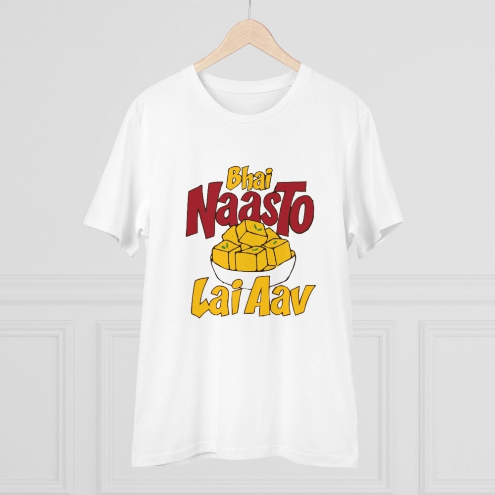 Generic Men's PC Cotton Bhai Nasto Lai Aav Printed T Shirt (Color: White, Thread Count: 180GSM) - Image 5