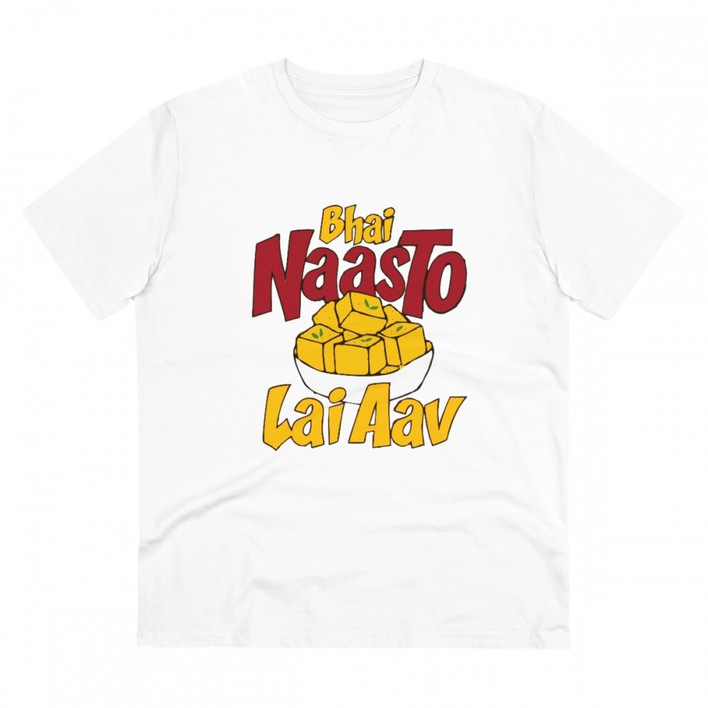 Generic Men's PC Cotton Bhai Nasto Lai Aav Printed T Shirt (Color: White, Thread Count: 180GSM)