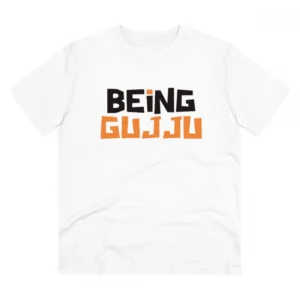 Generic Men's PC Cotton Being Gujju Printed T Shirt (Color: White, Thread Count: 180GSM)