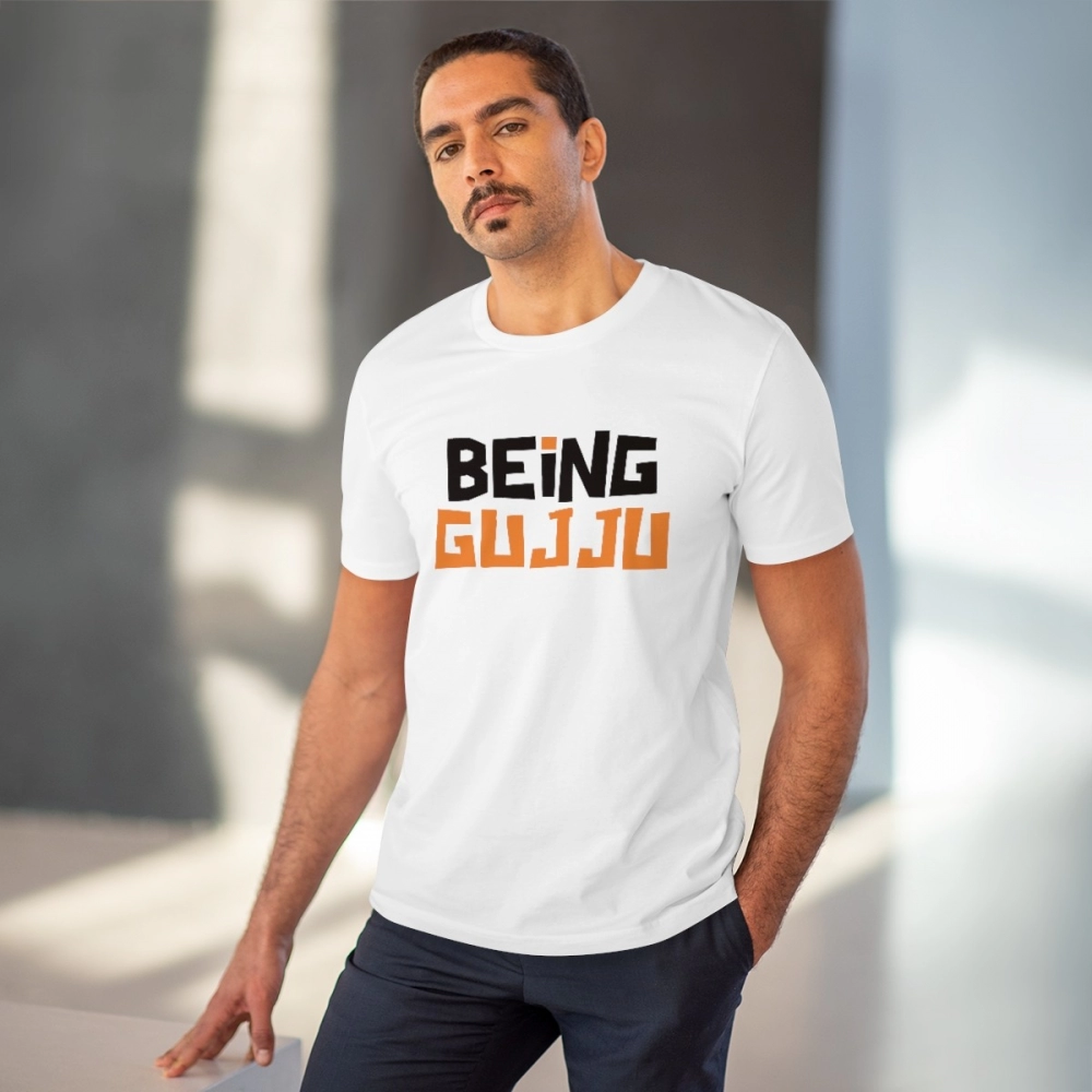 Generic Men's PC Cotton Being Gujju Printed T Shirt (Color: White, Thread Count: 180GSM) - Image 2