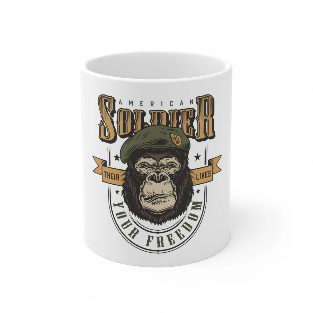 Generic Ceramic Gorila Desing Printed Coffee Mug (Color: White, Capacity:330ml)