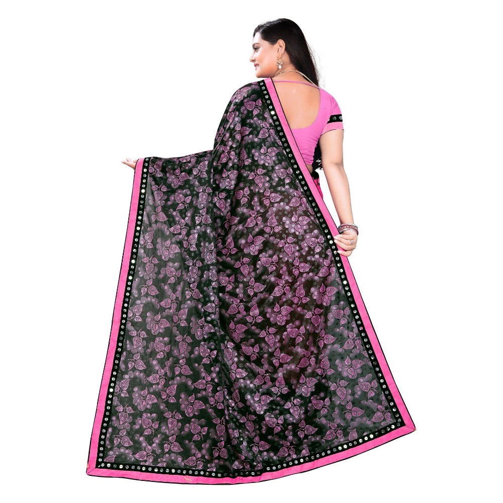 Generic Women's Lycra Blend Saree with Blouse (Pink, 5-6 Mtrs) - Image 3