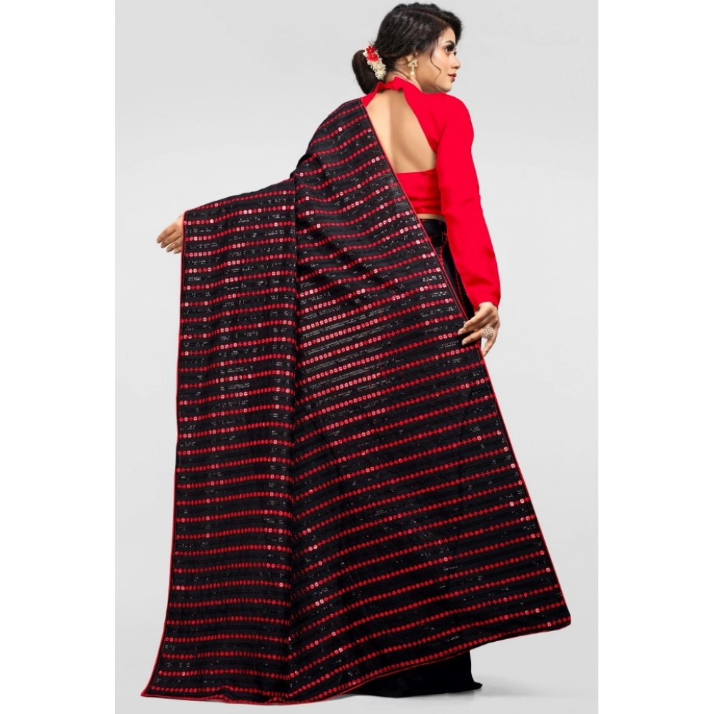 Generic Women's Vichitra Saree with Blouse (Red, 5-6 Mtrs) - Image 4