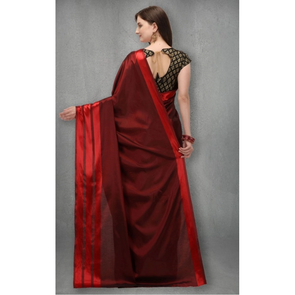 Generic Women's Satin Silk Saree with Blouse (Red, 5-6 Mtrs) - Image 4