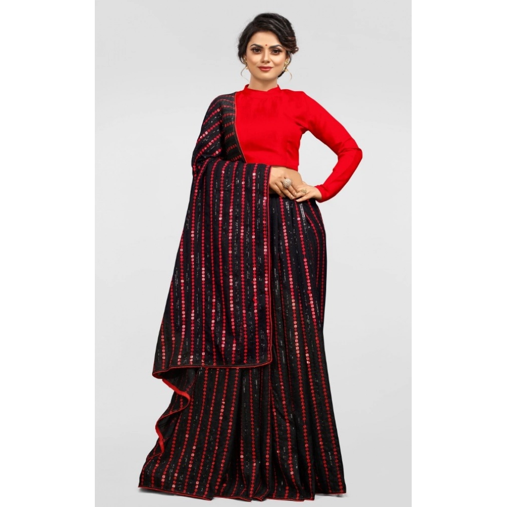 Generic Women's Vichitra Saree with Blouse (Red, 5-6 Mtrs) - Image 2