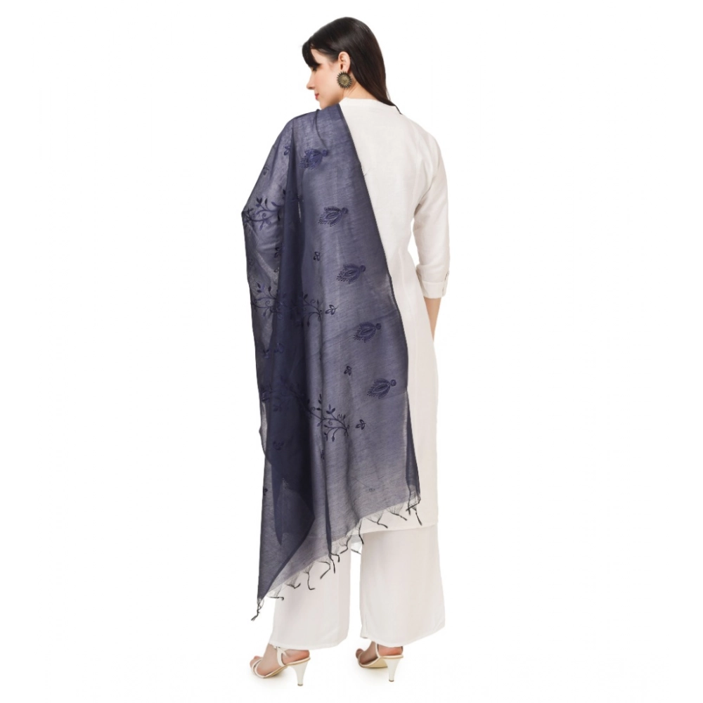 Generic Women's Cotton Embroidered Dupatta (Dark Blue, Length: 2.25 to 2.50 Mtr) - Image 4