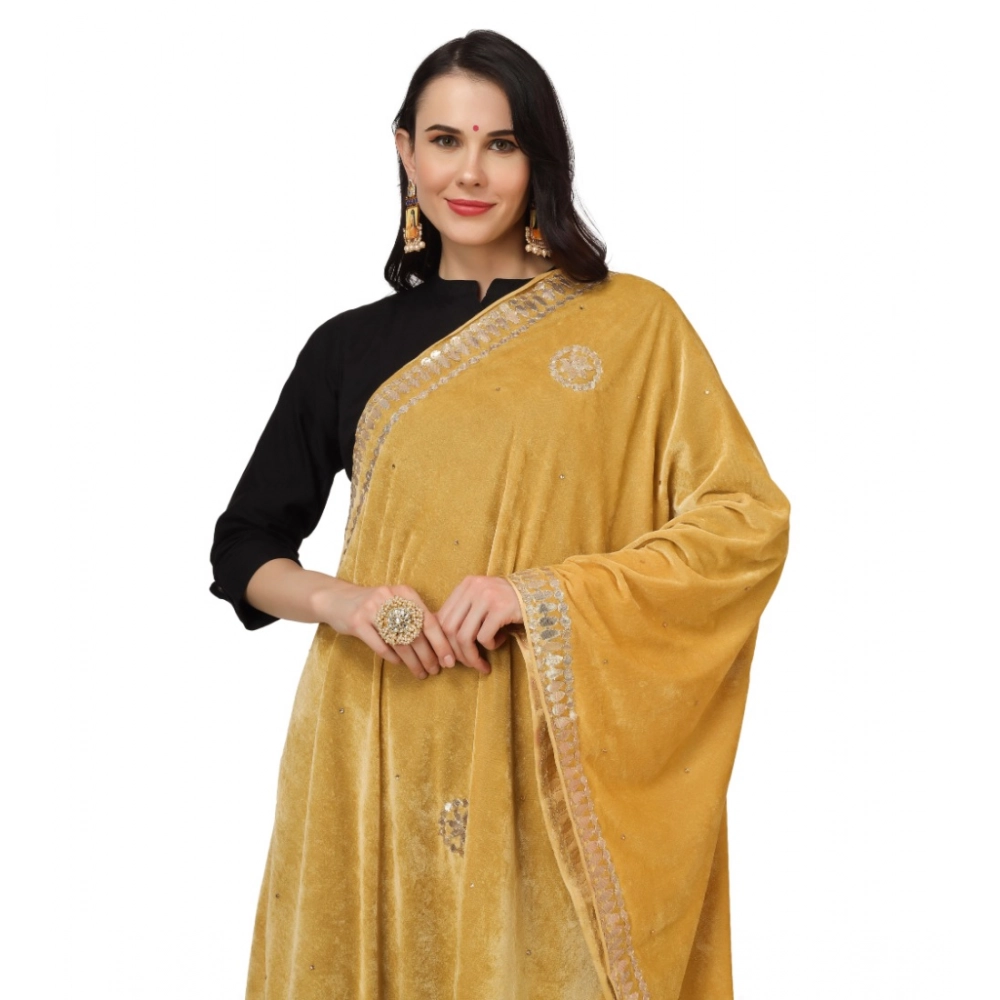 Generic Women's Velvet Gotta Patti Dupatta (Yellow, Length: 2.25 to 2.50 Mtr) - Image 3