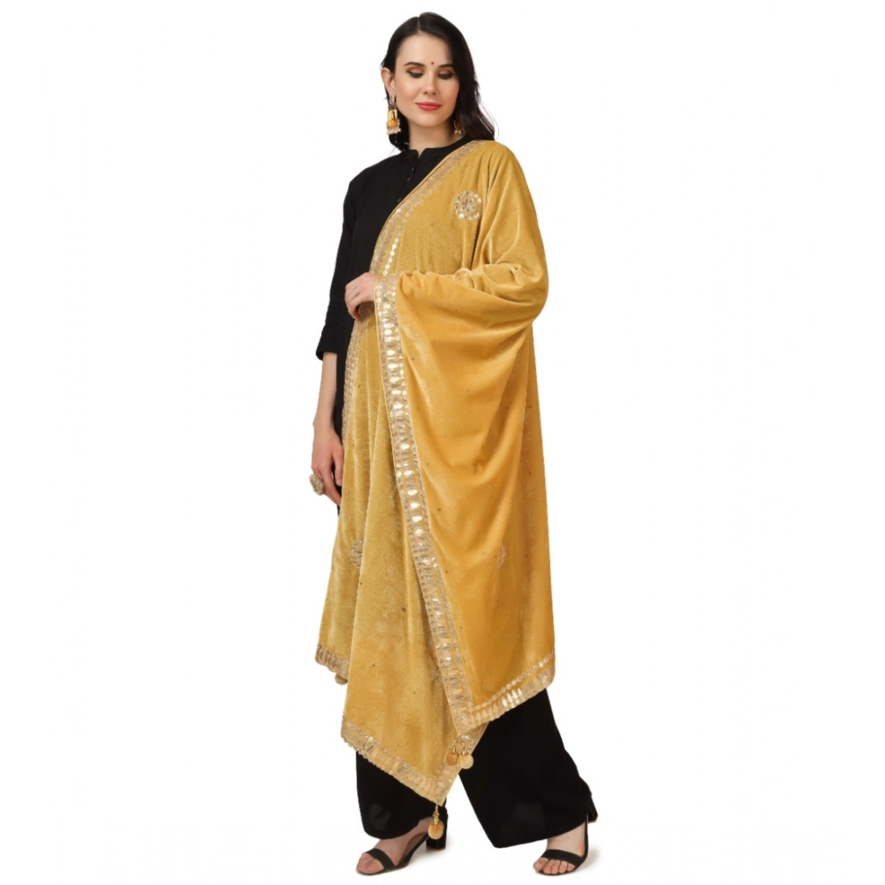 Generic Women's Velvet Gotta Patti Dupatta (Yellow, Length: 2.25 to 2.50 Mtr) - Image 2