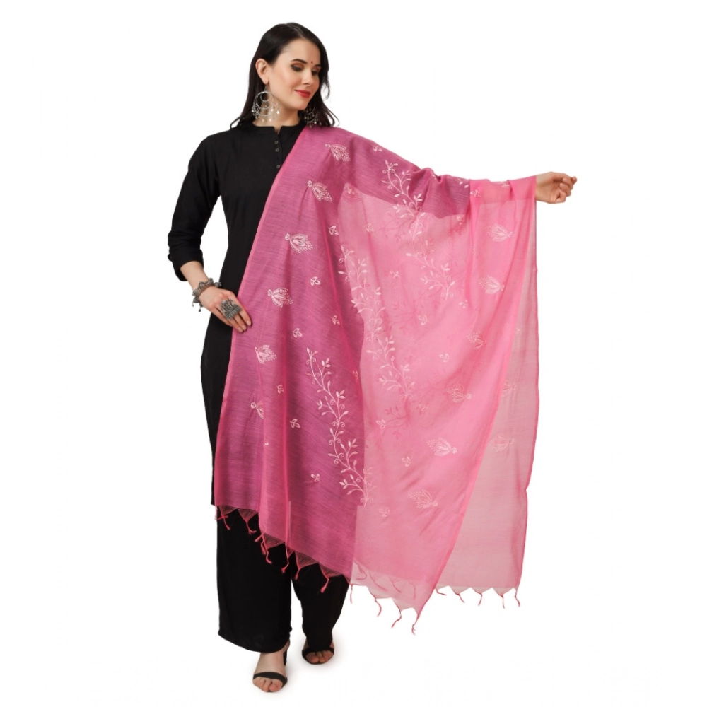 Generic Women's Cotton Embroidered Dupatta (Pink, Length: 2.25 to 2.50 Mtr)