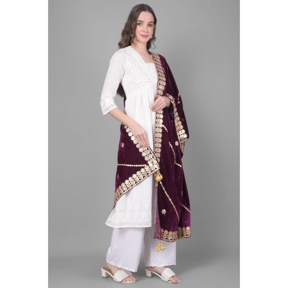 Generic Women's Velvet Gotta Patti Dupatta (Wine, Length: 2.25 to 2.50 Mtr) - Image 4