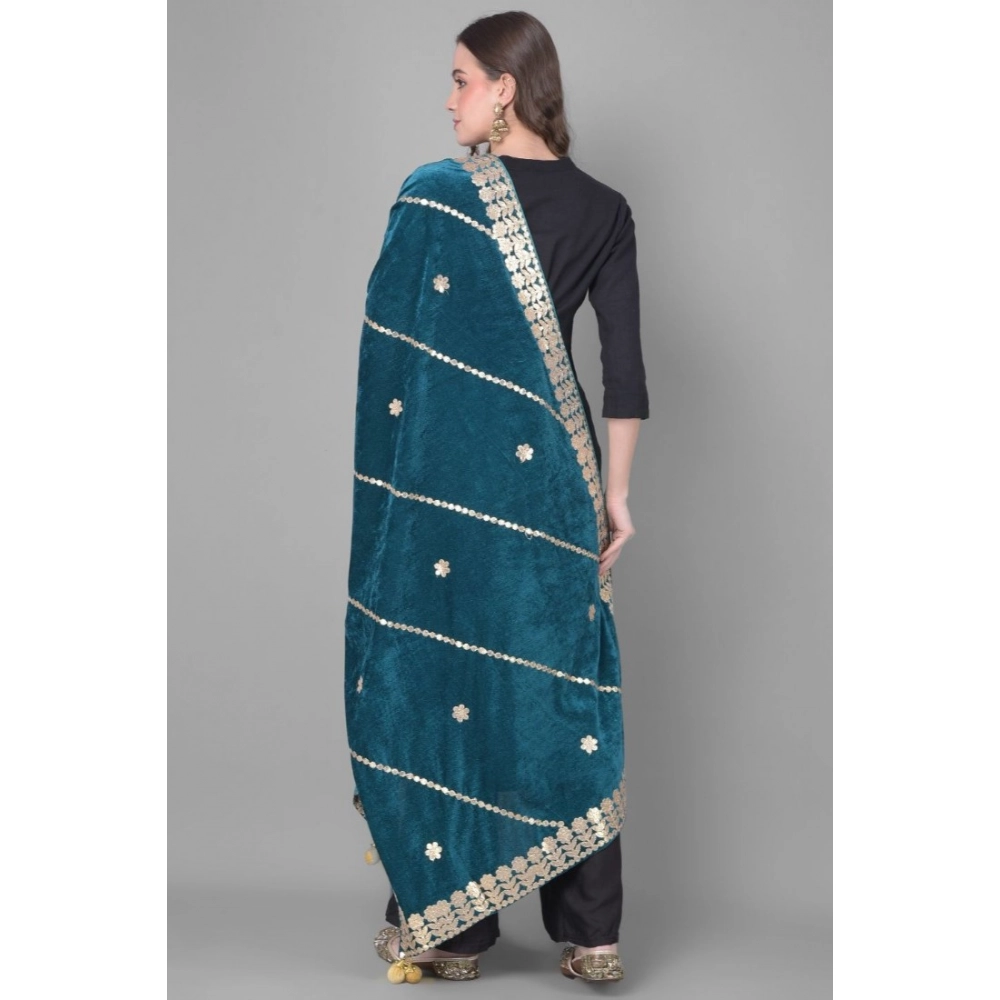 Generic Women's Velvet Gotta Patti Dupatta (Teal, Length: 2.25 to 2.50 Mtr) - Image 2