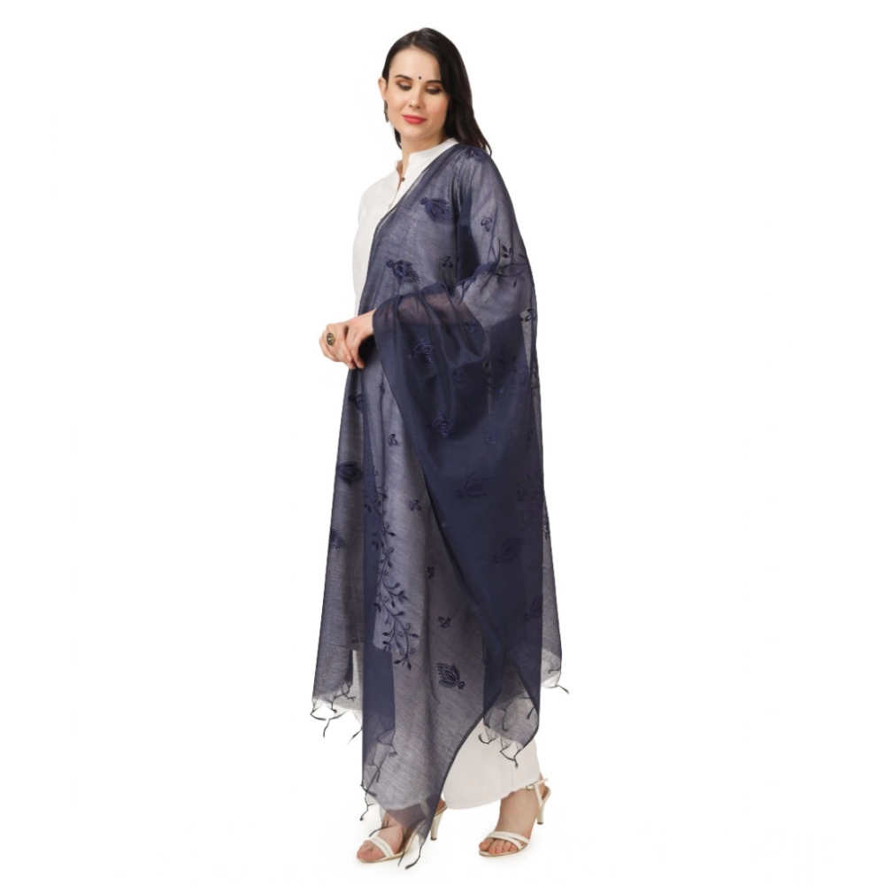 Generic Women's Cotton Embroidered Dupatta (Dark Blue, Length: 2.25 to 2.50 Mtr) - Image 2