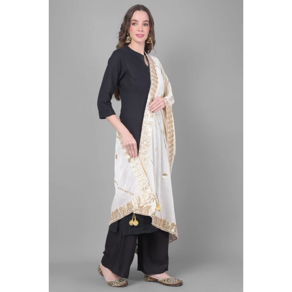 Generic Women's Velvet Gotta Patti Dupatta (White, Length: 2.25 to 2.50 Mtr) - Image 4
