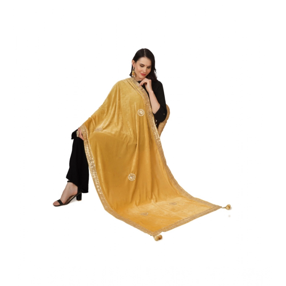 Generic Women's Velvet Gotta Patti Dupatta (Yellow, Length: 2.25 to 2.50 Mtr) - Image 5