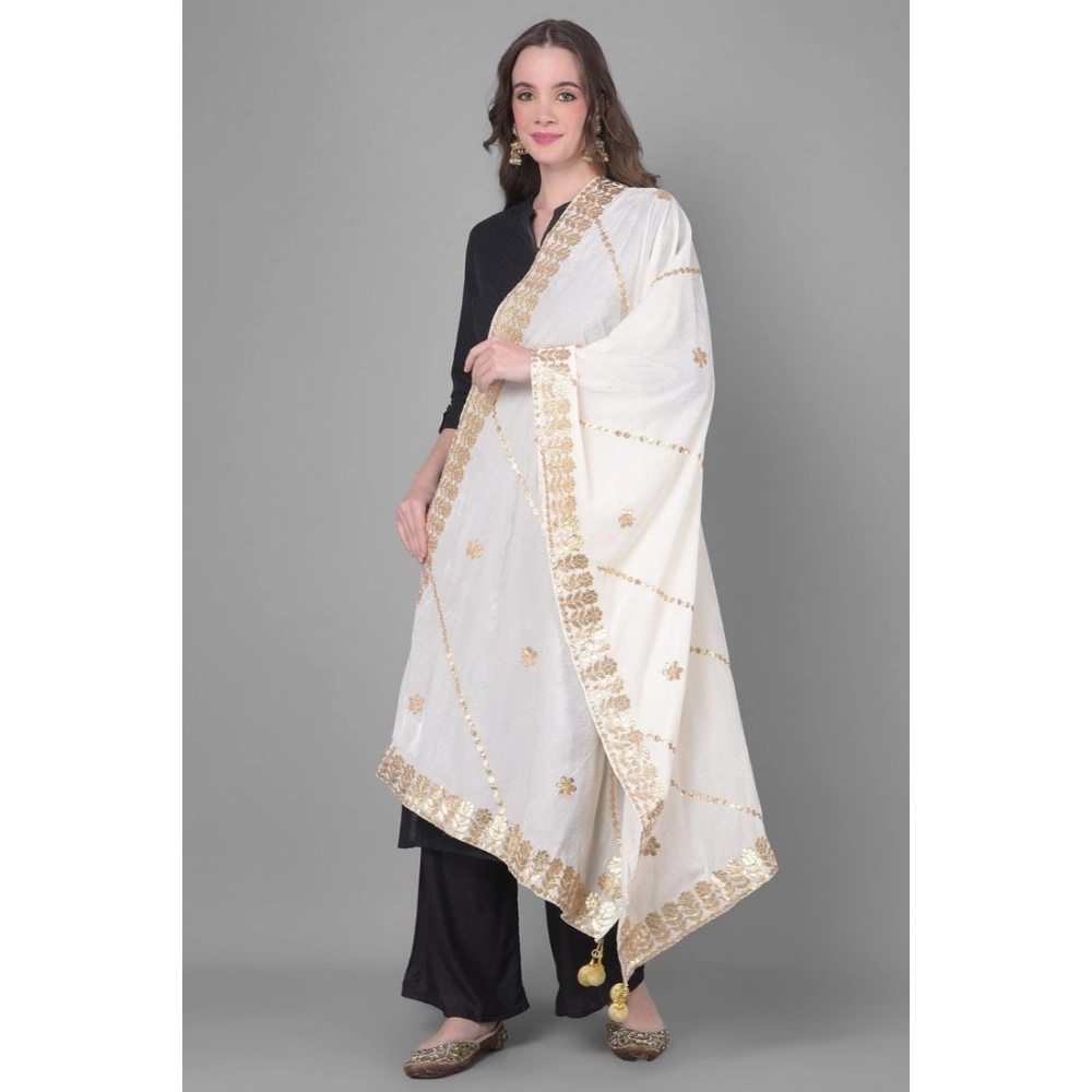 Generic Women's Velvet Gotta Patti Dupatta (White, Length: 2.25 to 2.50 Mtr) - Image 2