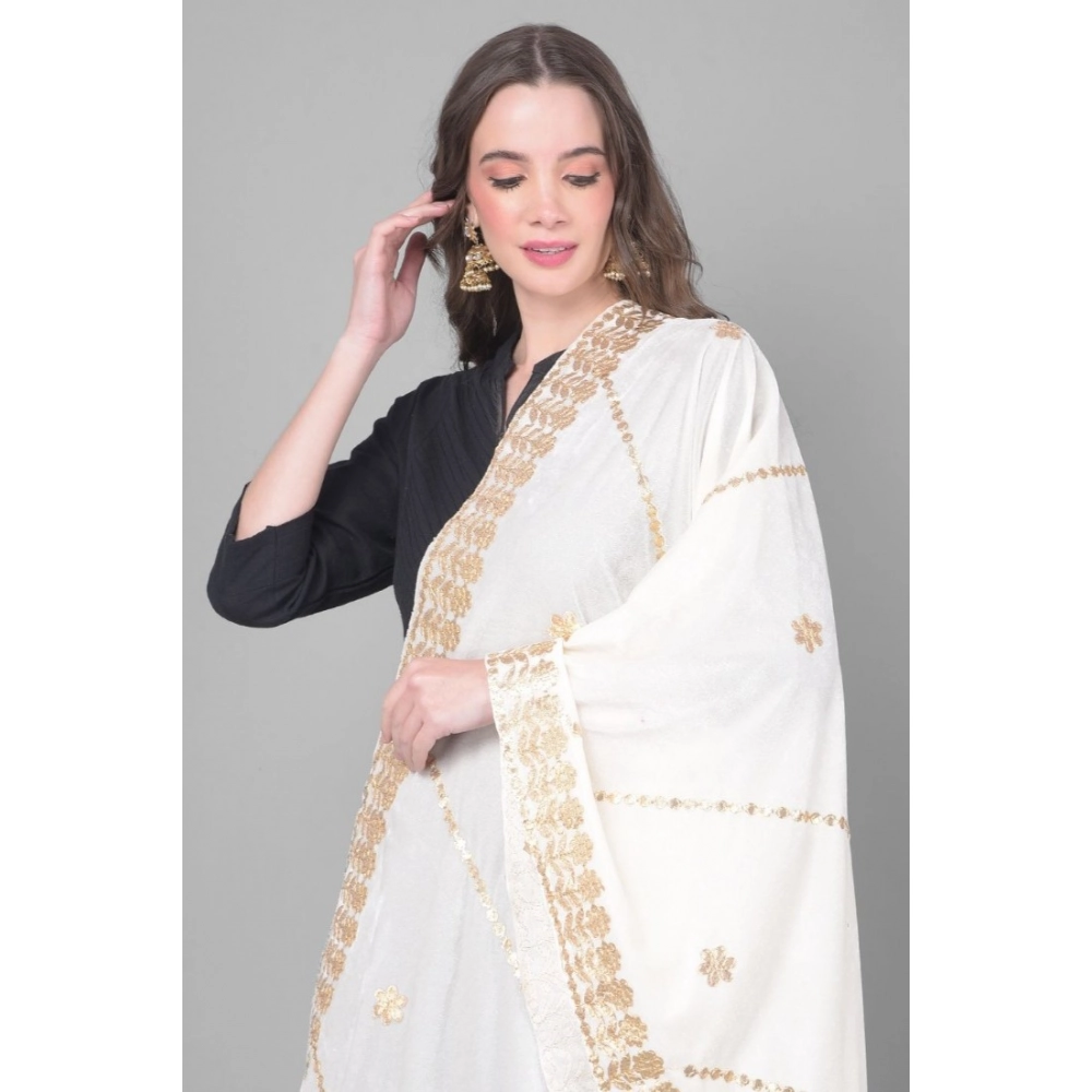 Generic Women's Velvet Gotta Patti Dupatta (White, Length: 2.25 to 2.50 Mtr) - Image 3