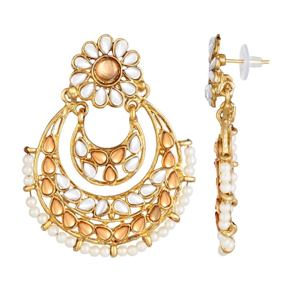 Generic Women's Rose Gold Plated Alloy Kundan Earrings & Mangtikka (White & Gold) - Image 2