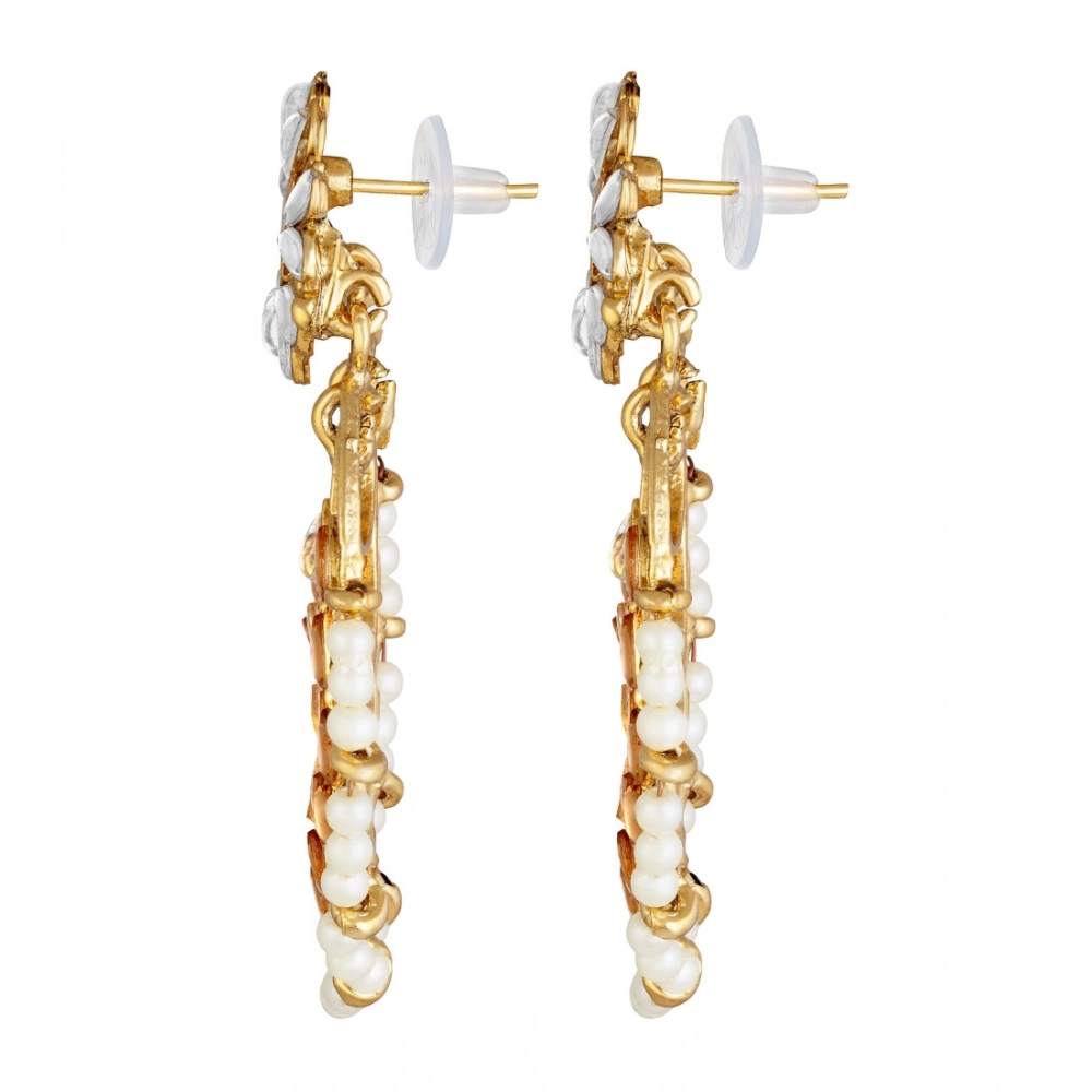 Generic Women's Rose Gold Plated Alloy Kundan Earrings & Mangtikka (White & Gold) - Image 3