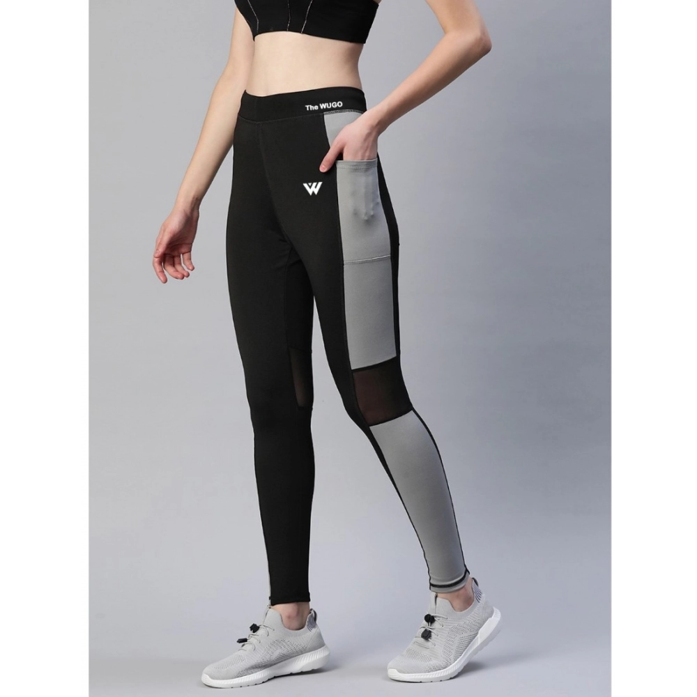 Generic Women's Polyster Solid Sport Leggings (Black & Grey) - Image 2
