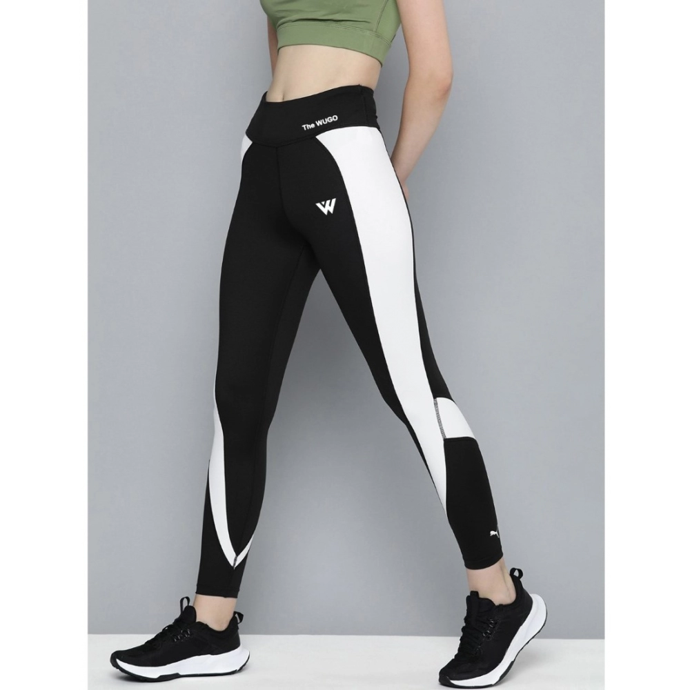 Generic Women's Polyster Solid Sport Leggings (Black & White) - Image 4