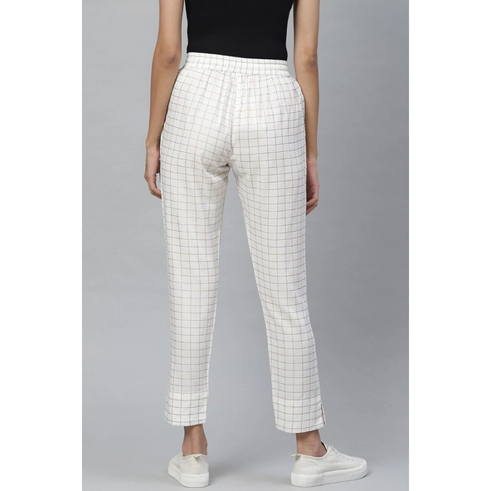 Generic Women's Casual Checked Rayon Trouser Pant (White) - Image 5