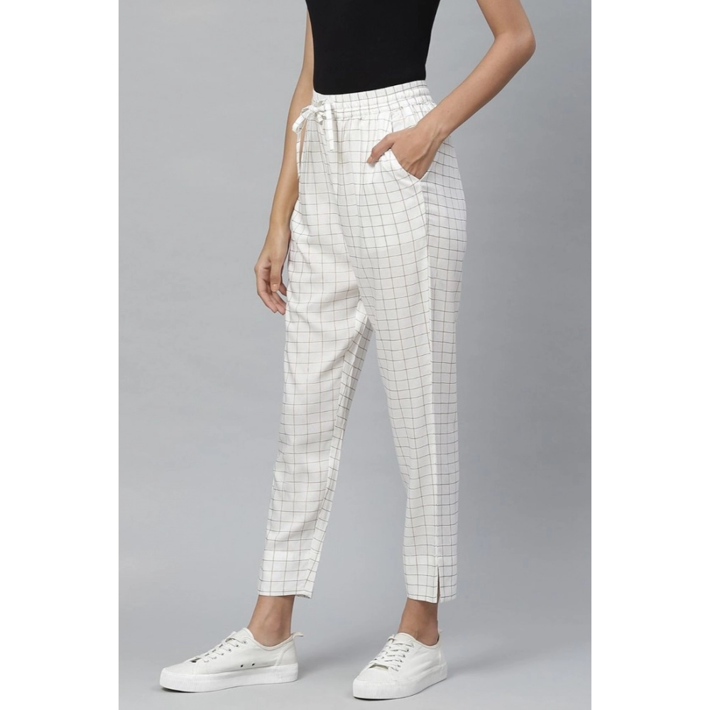Generic Women's Casual Checked Rayon Trouser Pant (White) - Image 2