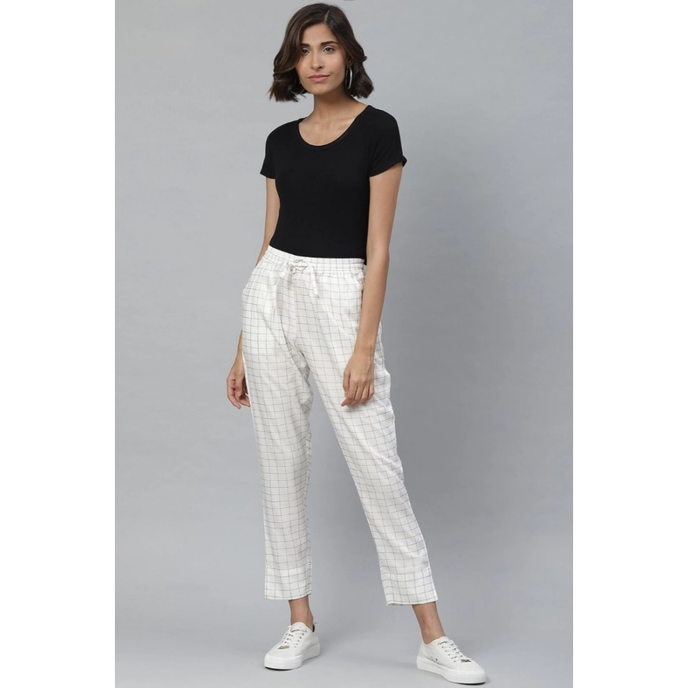 Generic Women's Casual Checked Rayon Trouser Pant (White) - Image 4
