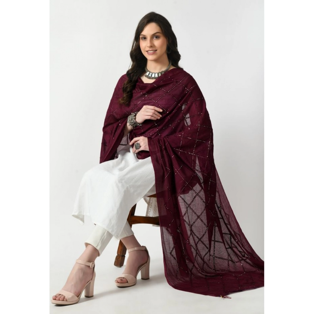 Generic Women's Chanderi Self Design Dupatta (Wine, Length: Free Size) - Image 4