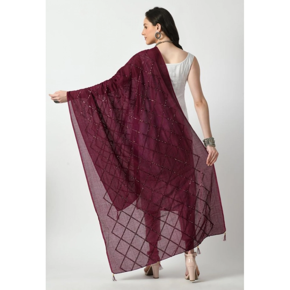 Generic Women's Chanderi Self Design Dupatta (Wine, Length: Free Size) - Image 2