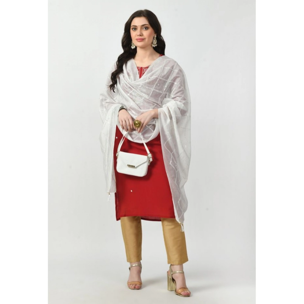 Generic Women's Chanderi Self Design Dupatta (White, Length: Free Size) - Image 4