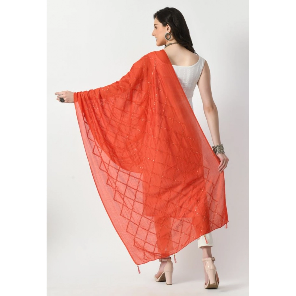 Generic Women's Chanderi Self Design Dupatta (Orange, Length: Free Size) - Image 2