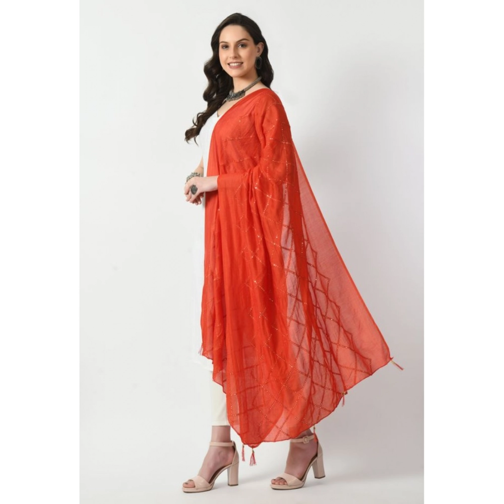 Generic Women's Chanderi Self Design Dupatta (Orange, Length: Free Size) - Image 3