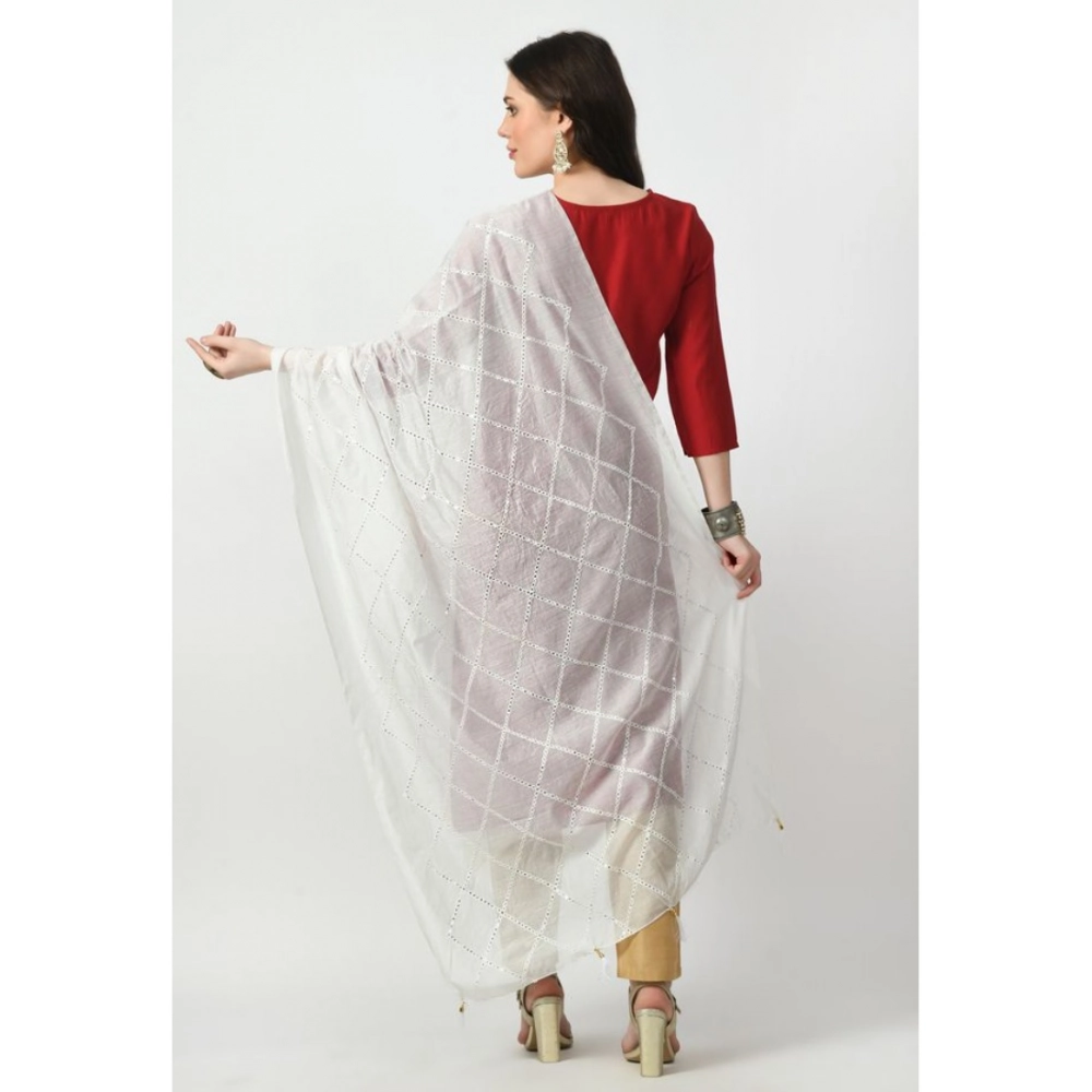 Generic Women's Chanderi Self Design Dupatta (White, Length: Free Size) - Image 2