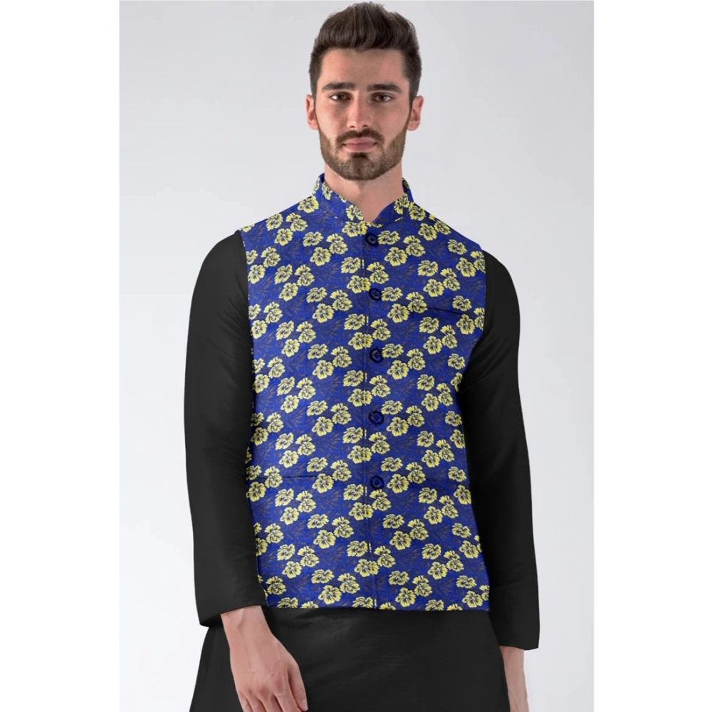 Generic Men's Jacquard Printed Full Sleeve Waistcoat (Blue) - Image 4