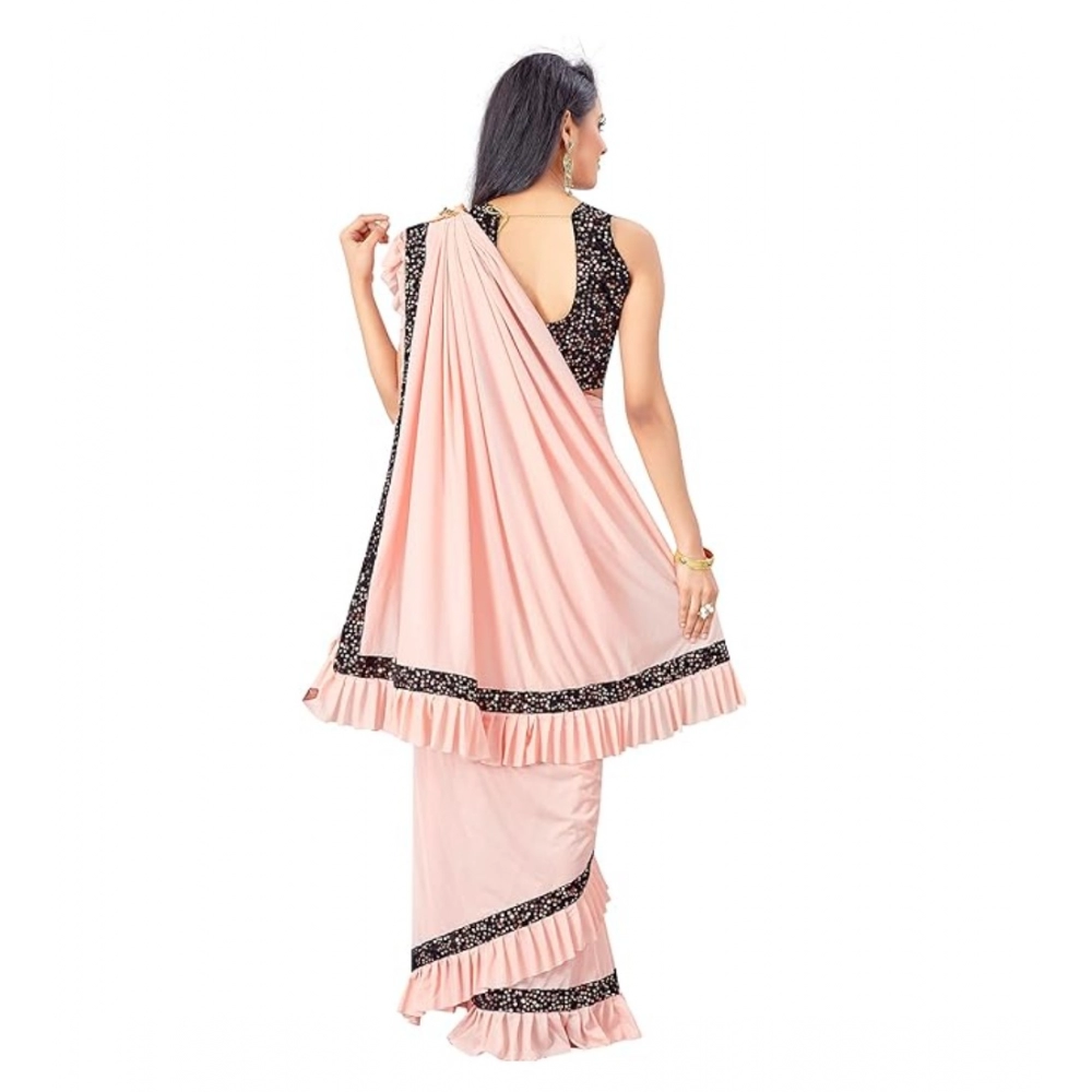 Generic Women's Lycra Solid Saree With Unstitched Blouse (Peach, 5.5 Mtr) - Image 2